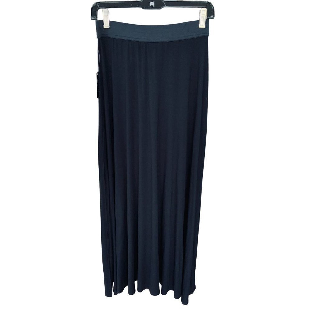 ECI NEW YORK LADIES LONG SOLID BLACK STRETCHY ELASTIC WAIST FLARED SKIRT NWT S